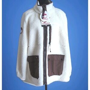 CANADA WEATHER GEAR Women's Full Zip Sherpa Jacket Pockets In Ivory Size XL